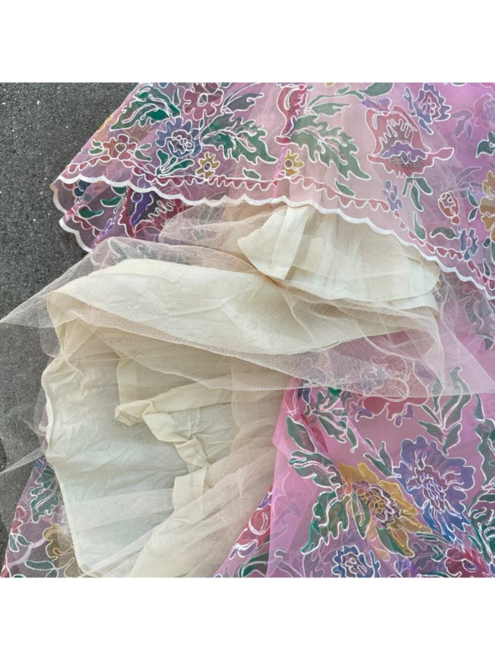 Vintage Y2K Betsey Johnson Dress Tulle Pink Bows Painted Floral Fairy Ethereal S - Picture 16 of 17